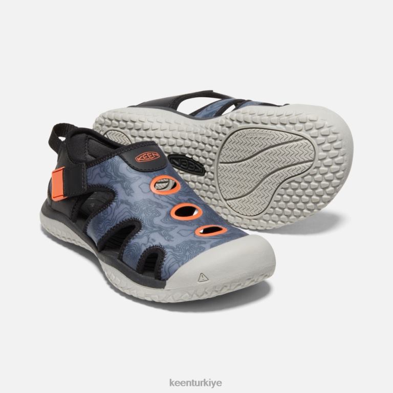 Keen 8L2D2595 çocuklar büyük \'vatoz sandalet siyah güvenlik turuncu
