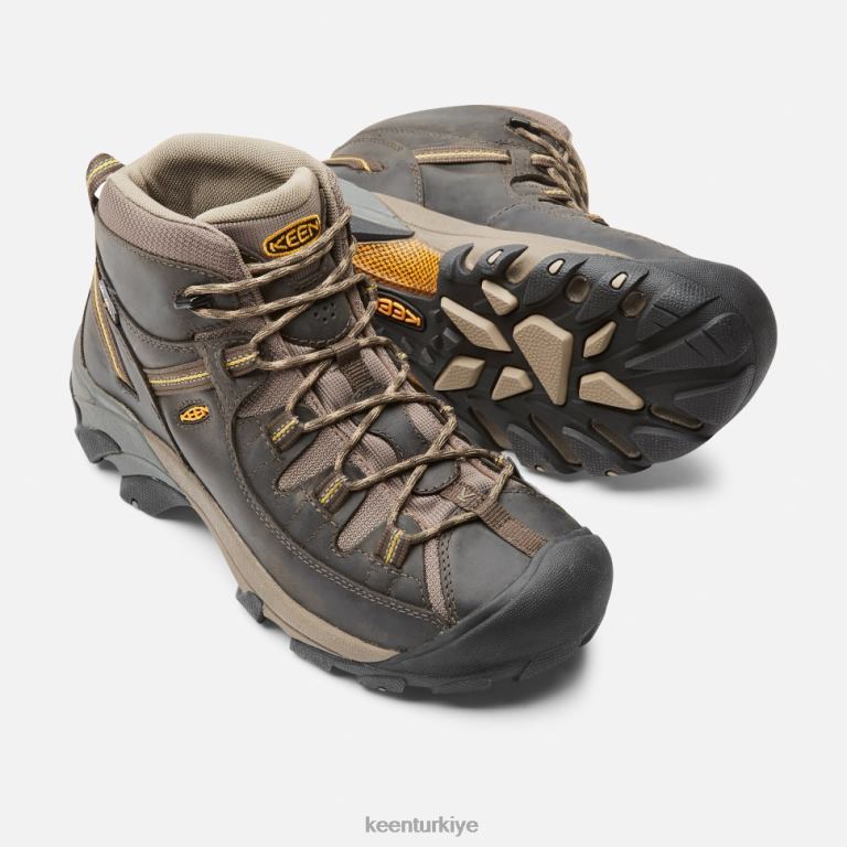 Keen 8L2D2493 erkekler targhee ii orta su geçirmez yürüyüş botu siyah zeytin-sarı