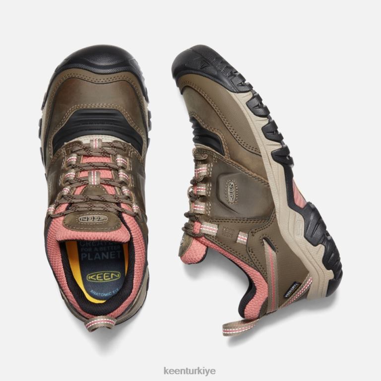Keen 8L2D2129 kadınlar ridge flex su geçirmez yürüyüş ayakkabısı Timberwolf-tuğla tozu