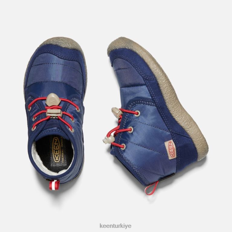 Keen 8L2D2311 öne çıkan genç \'howser ii su geçirmez chukka mavi derinlikler-kırmızı halı