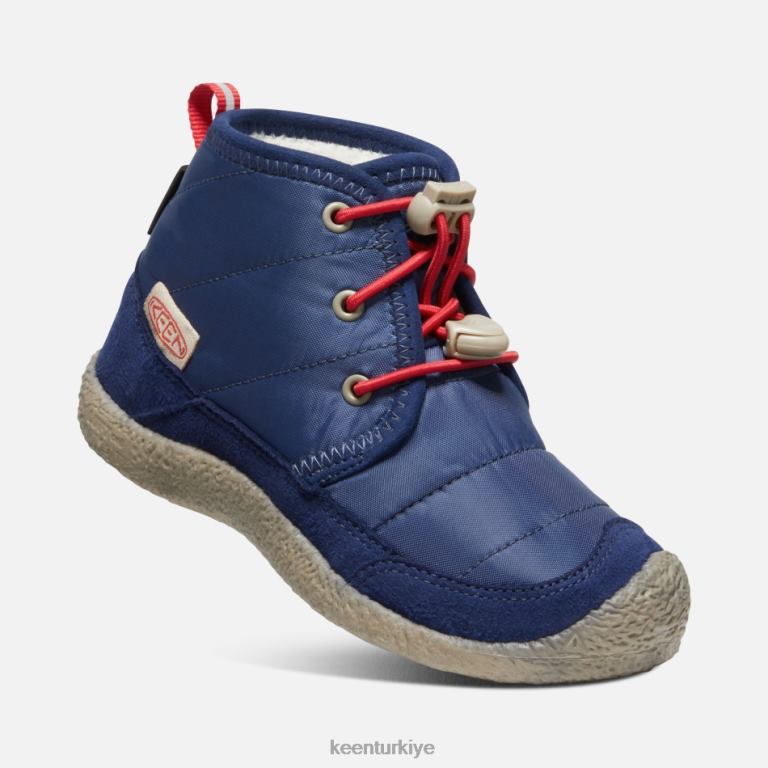 Keen 8L2D2311 öne çıkan genç \'howser ii su geçirmez chukka mavi derinlikler-kırmızı halı